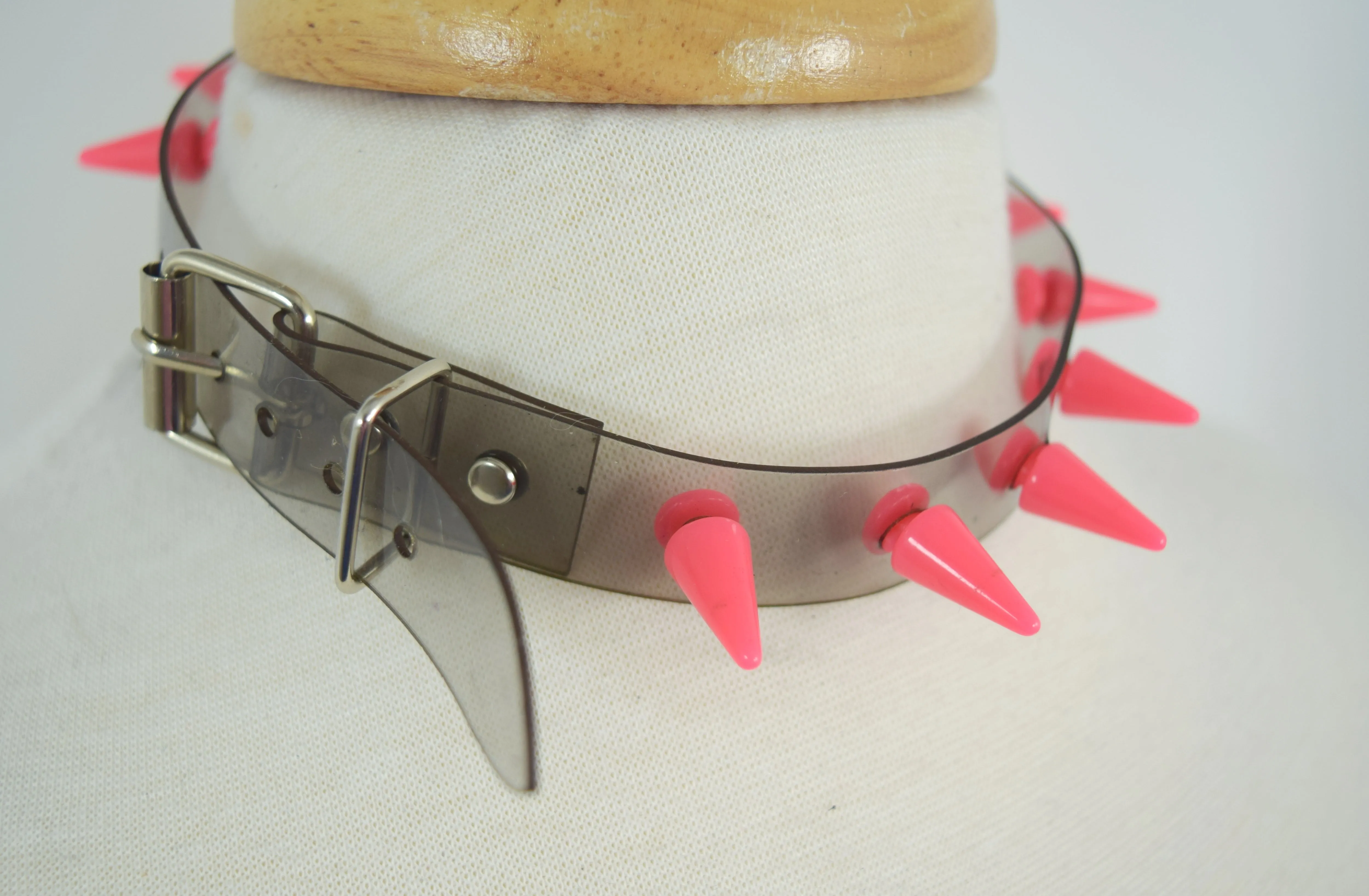 Punk Rave Transparent Clear Neon PVC Spiked Collar Choker Necklace