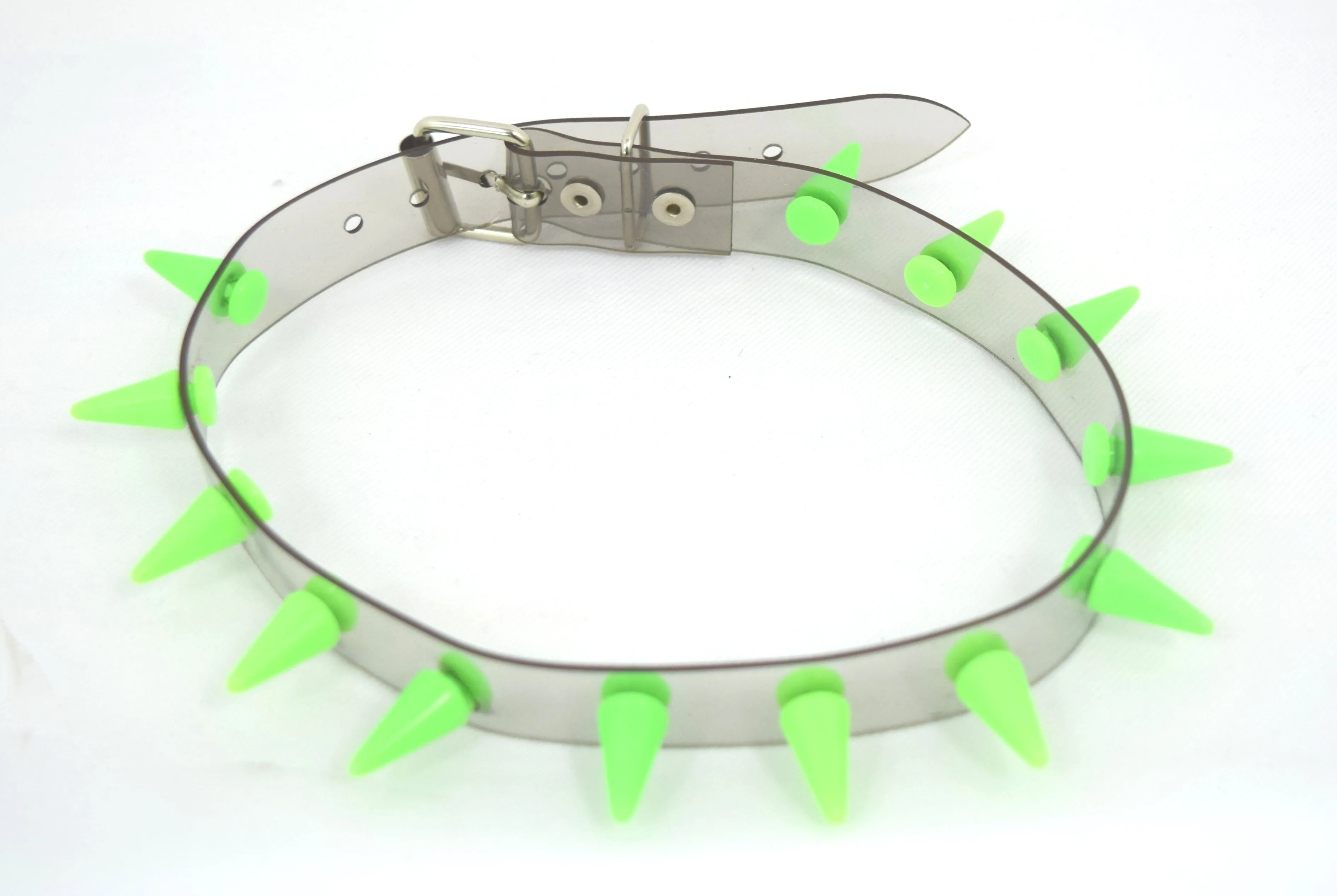 Punk Rave Transparent Clear Neon PVC Spiked Collar Choker Necklace