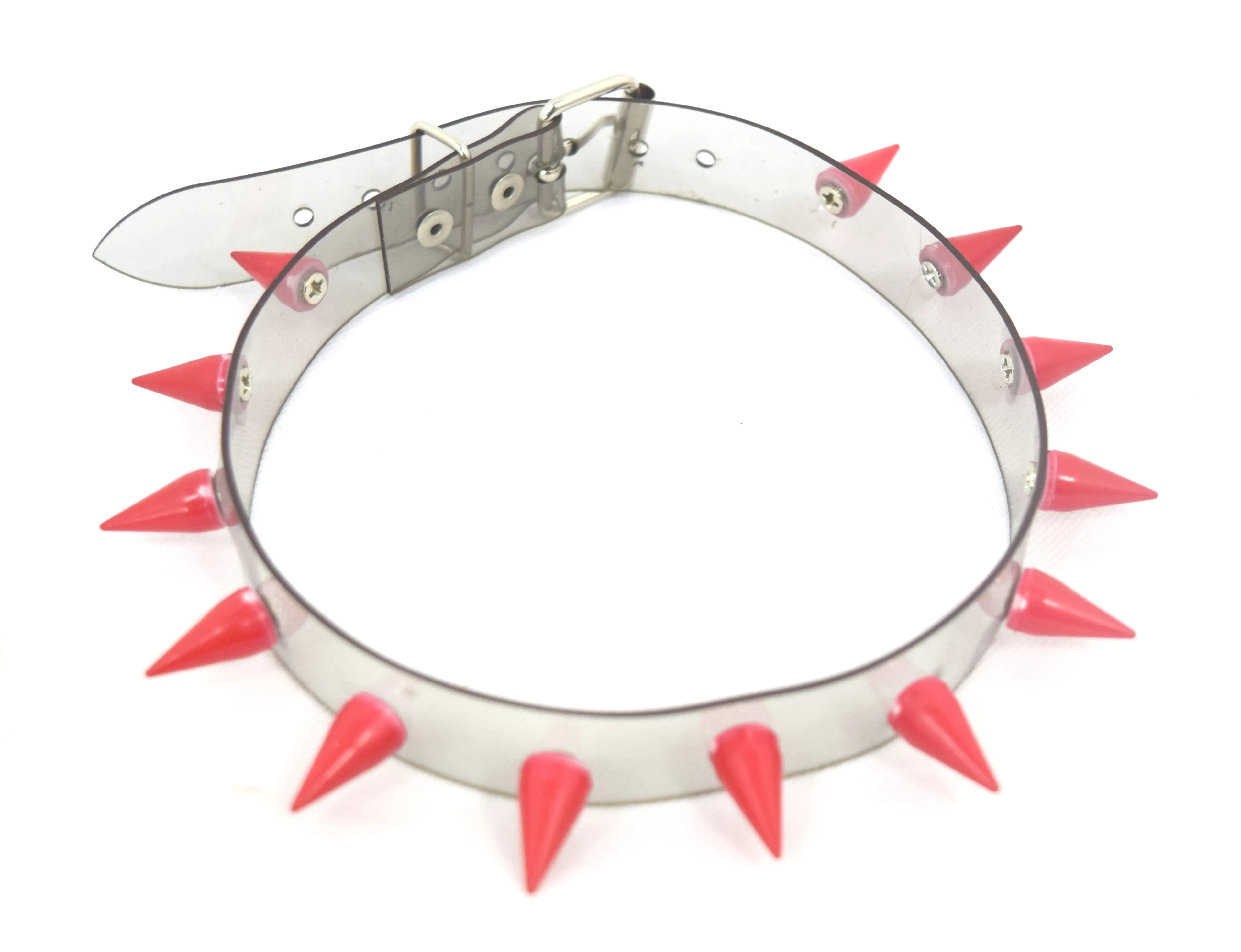 Punk Rave Transparent Clear Neon PVC Spiked Collar Choker Necklace