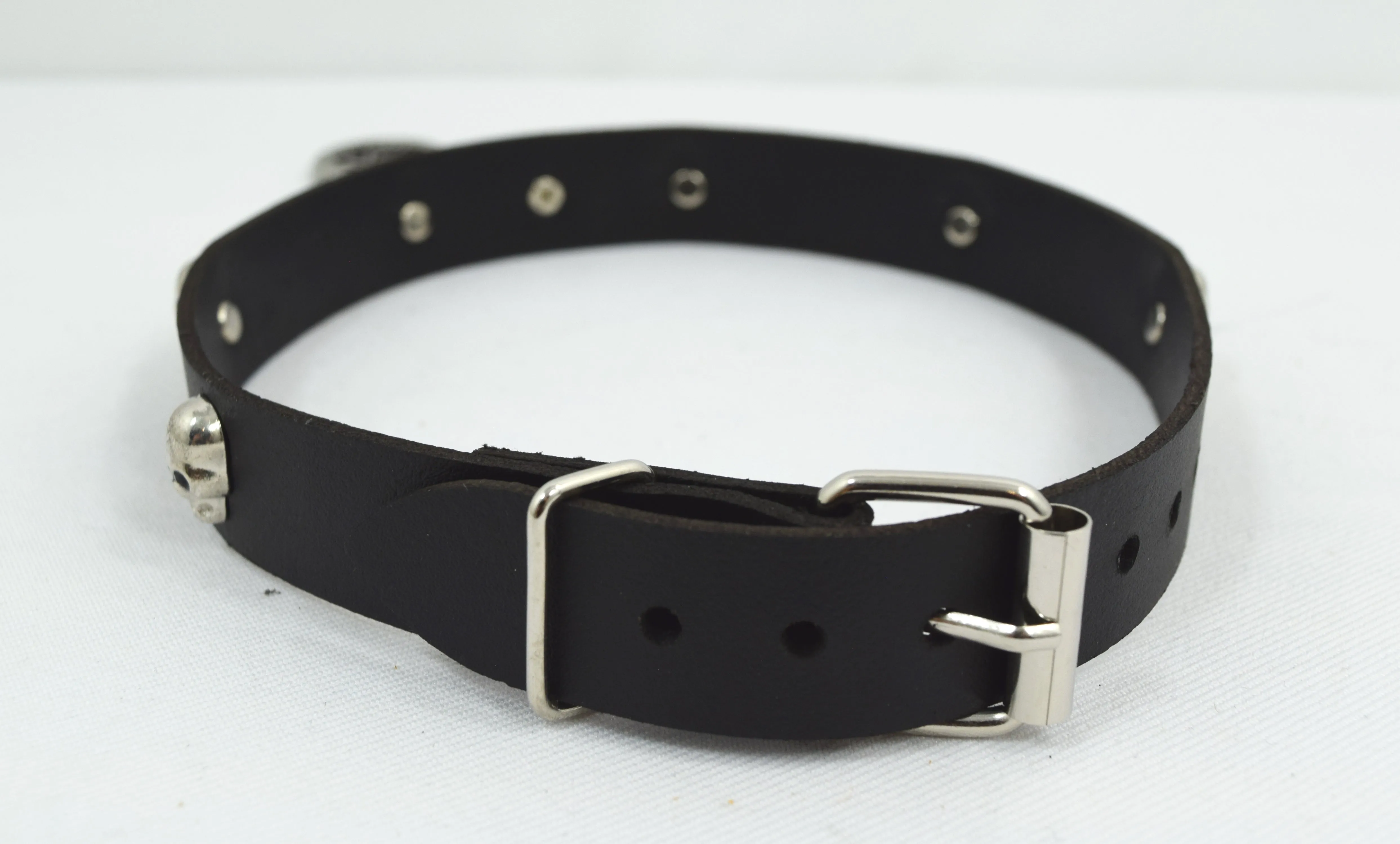 Punk Rock Emo Snake and Pentagram Charm Skull Stud Leather Choker Collar Necklace