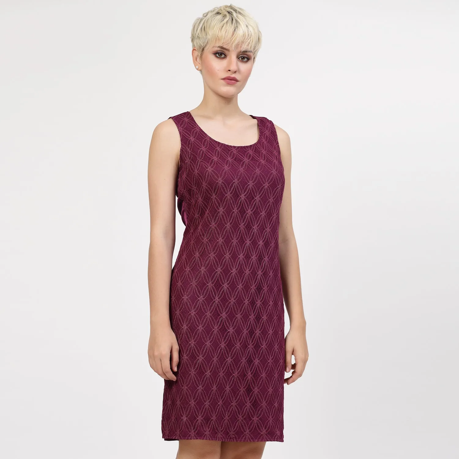 Purple Sleeveless Dress With Lace Fabric