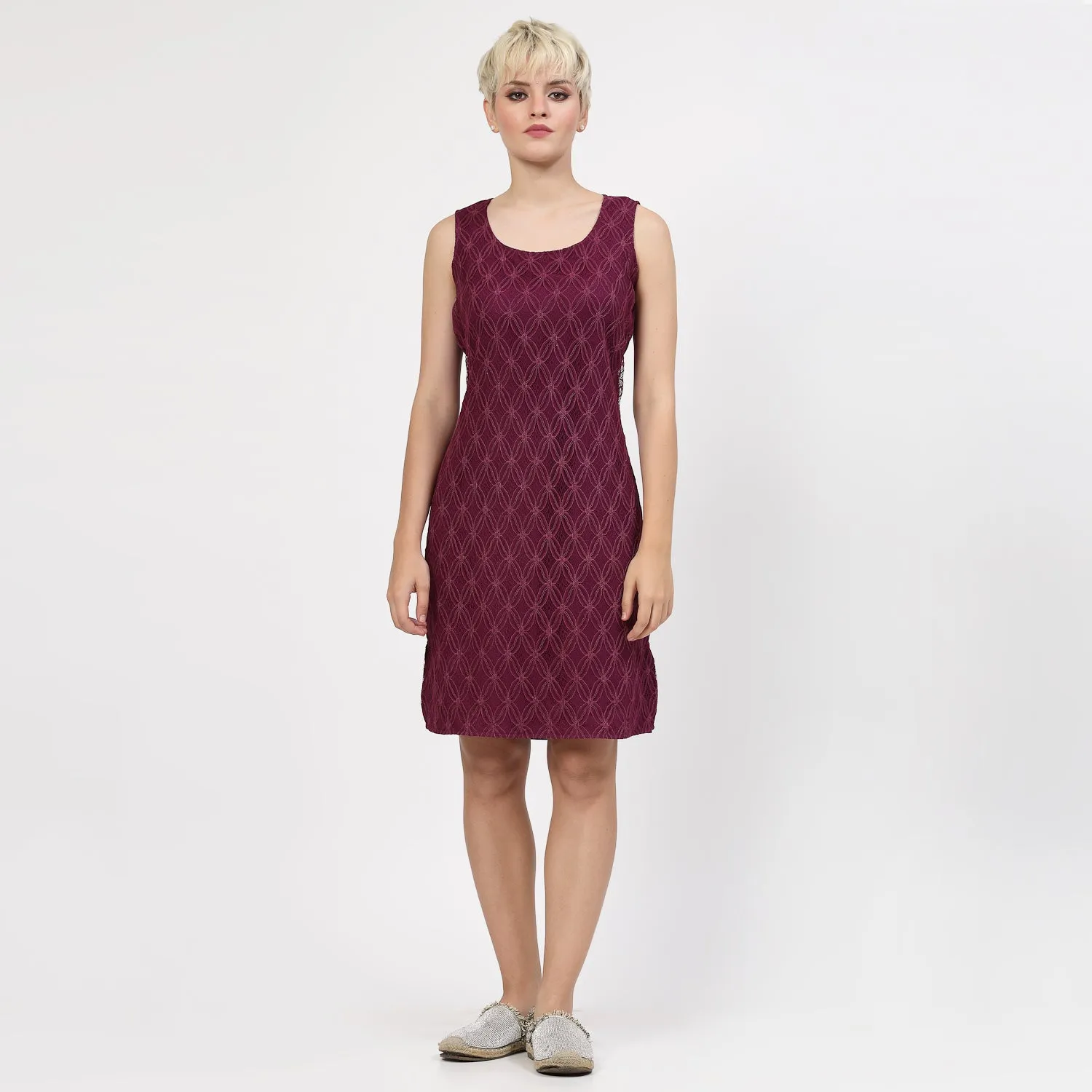 Purple Sleeveless Dress With Lace Fabric