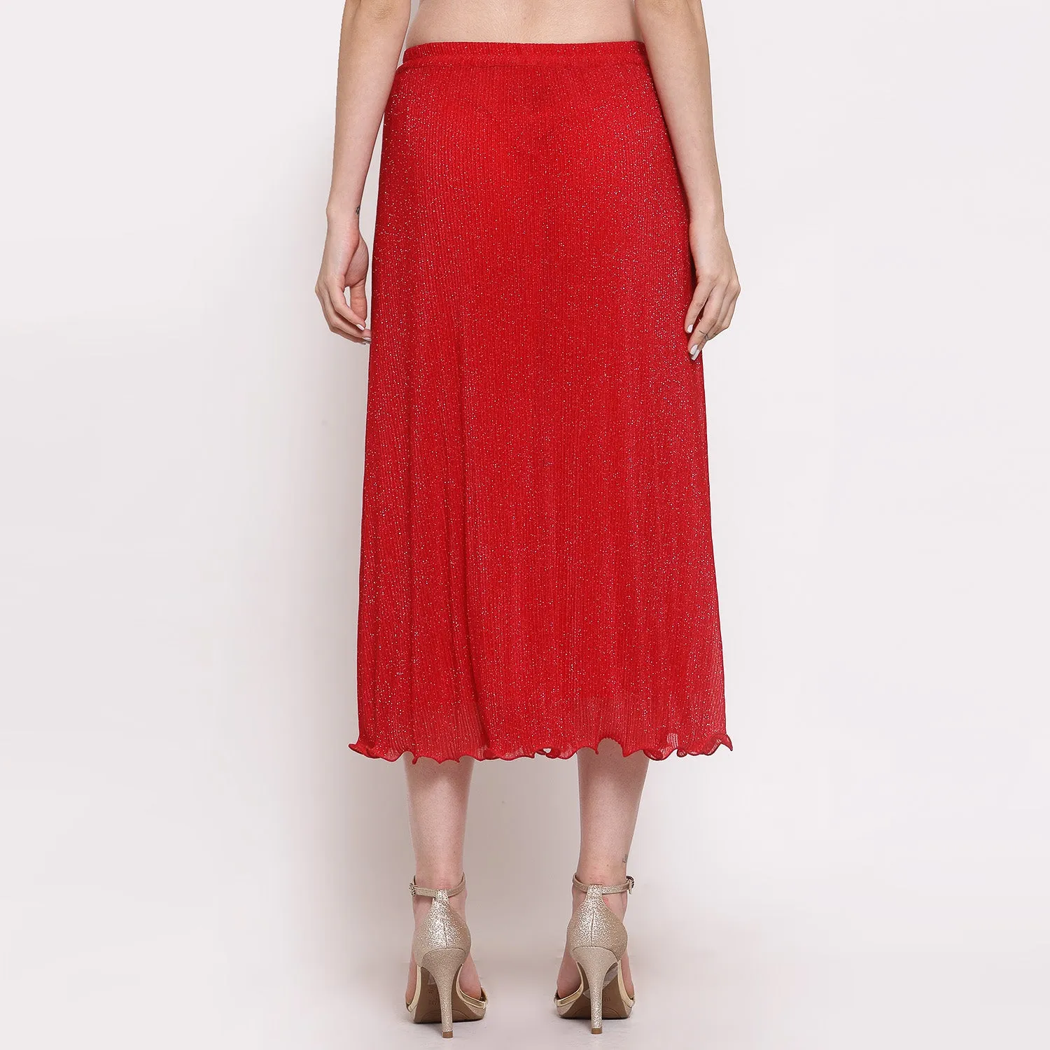 Red Plisse Long Skirt