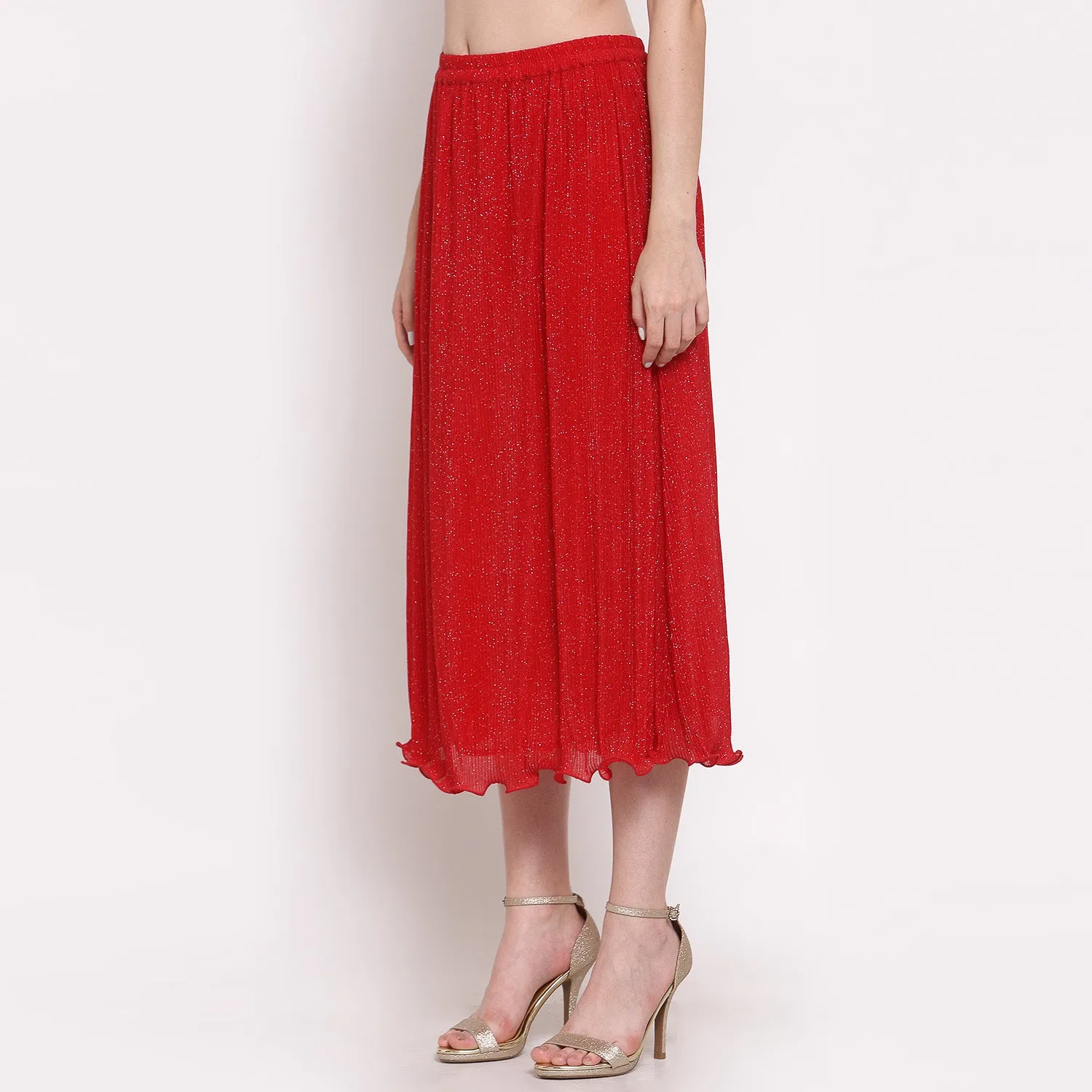 Red Plisse Long Skirt