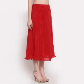 Red Plisse Long Skirt