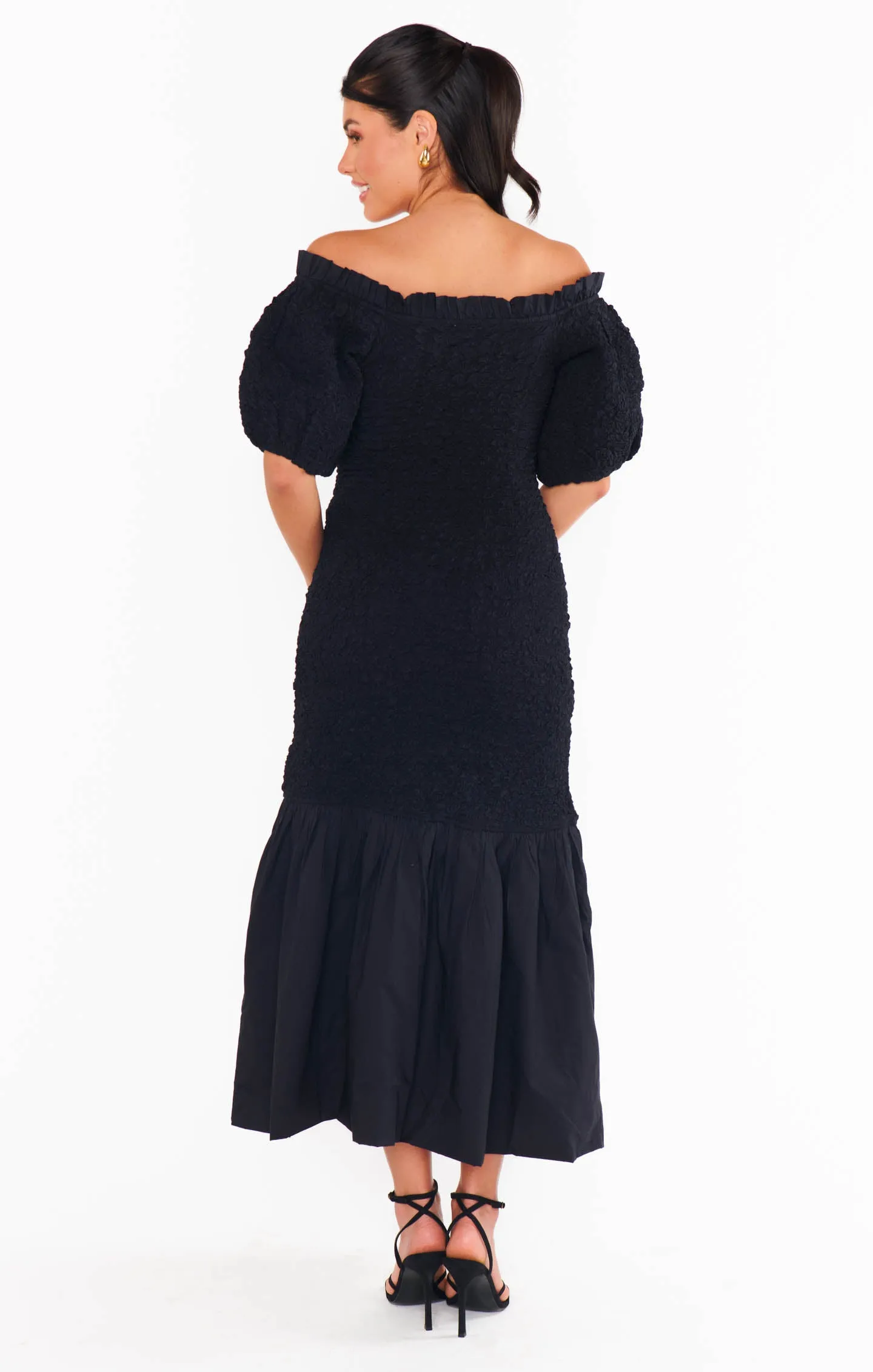 Rom Com Midi Dress ~ Black Texture Stretch