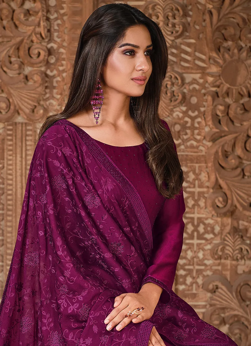 Wine Crystal Stone Work Embellished Salwar Kameez