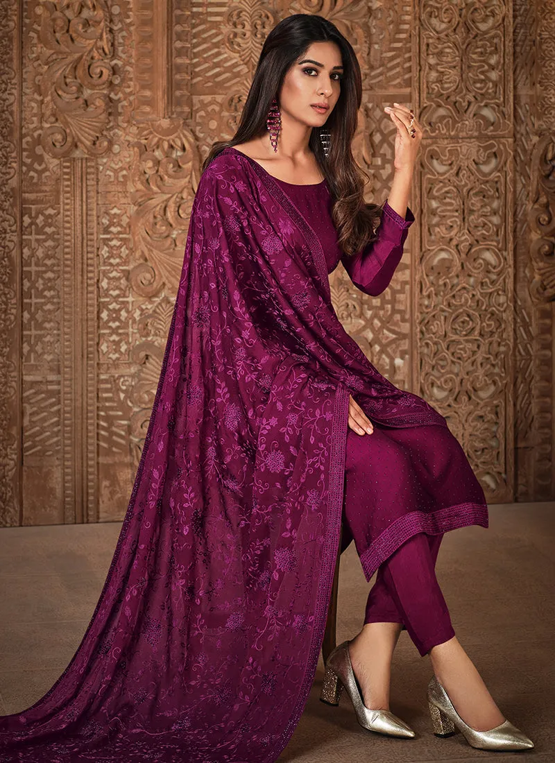 Wine Crystal Stone Work Embellished Salwar Kameez
